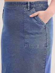 Women Ice Blue Denim Side Slit Skirt-SFSKRT30539