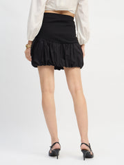 Women Black Rib Balloon Hem Mini Skirt-SFSKRT30544