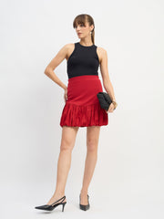 Women Red Rib Balloon Hem Mini Skirt-SFSKRT30545