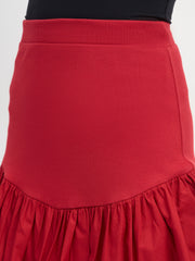 Women Red Rib Balloon Hem Mini Skirt-SFSKRT30545