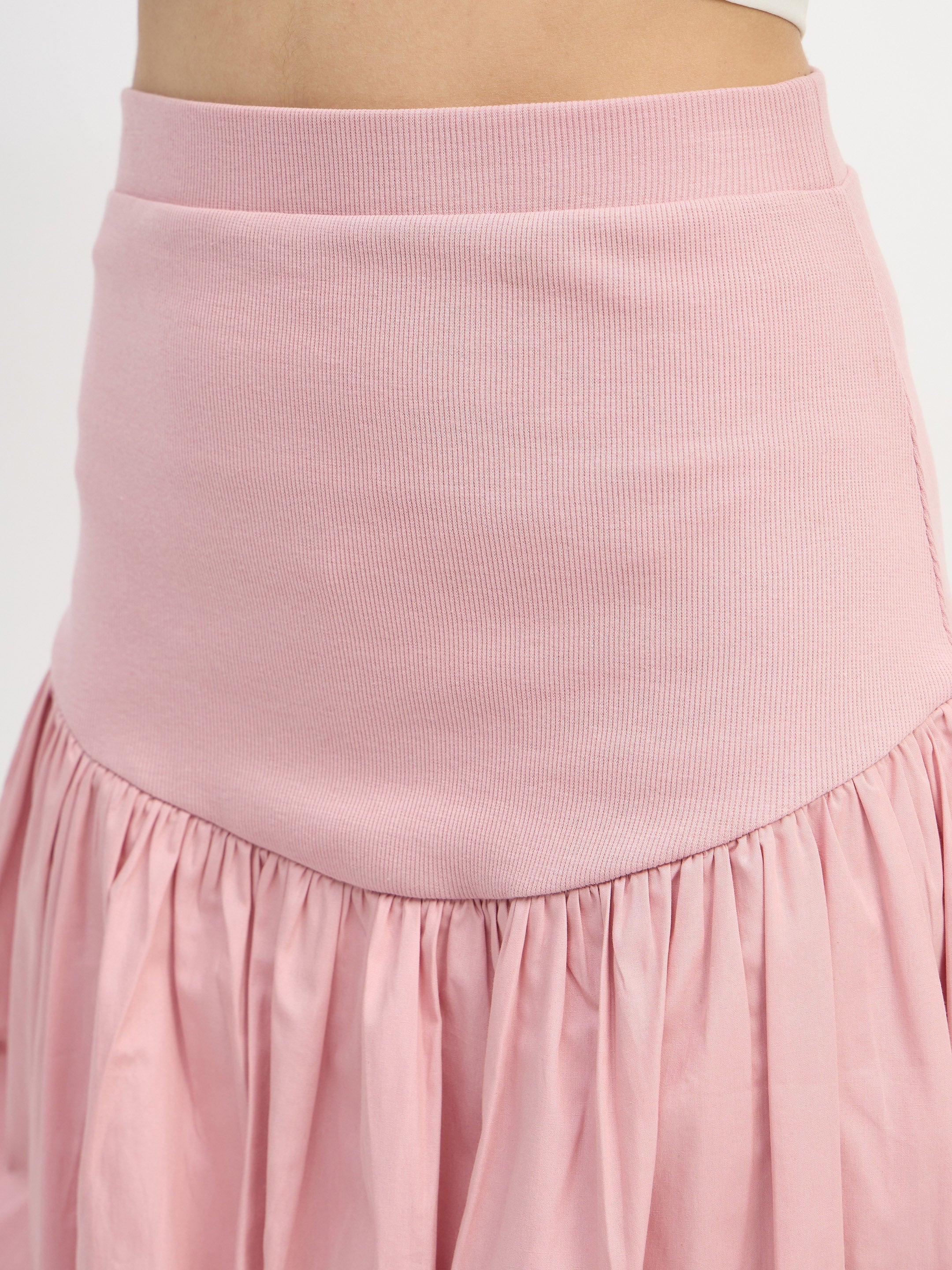 Women Pink Rib Balloon Hem Mini Skirt-SFSKRT30546