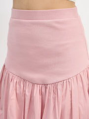 Women Pink Rib Balloon Hem Mini Skirt-SFSKRT30546