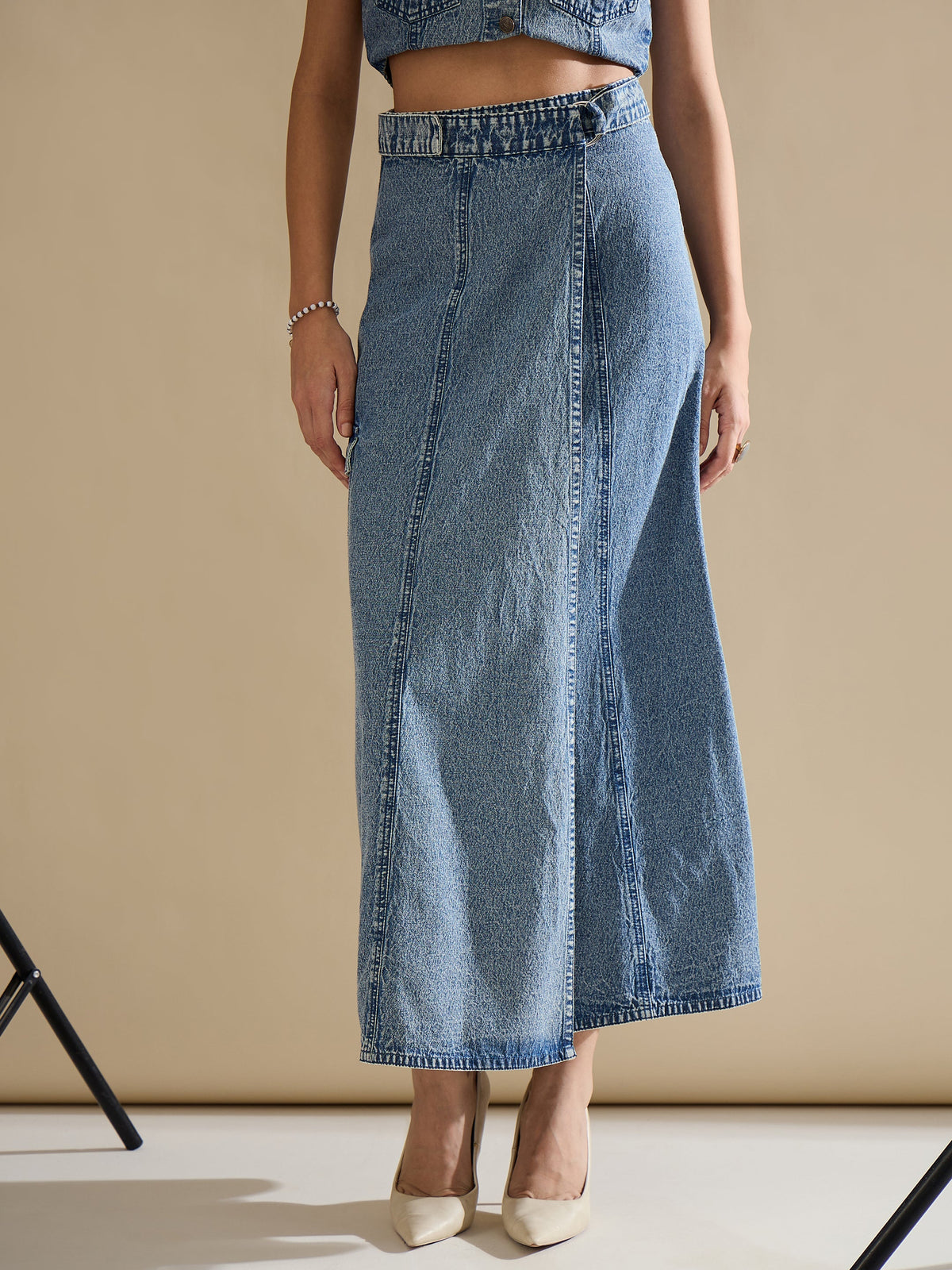 Women Blue Blast Side Pocket Midi Wrap Skirt-SFSKRT30556