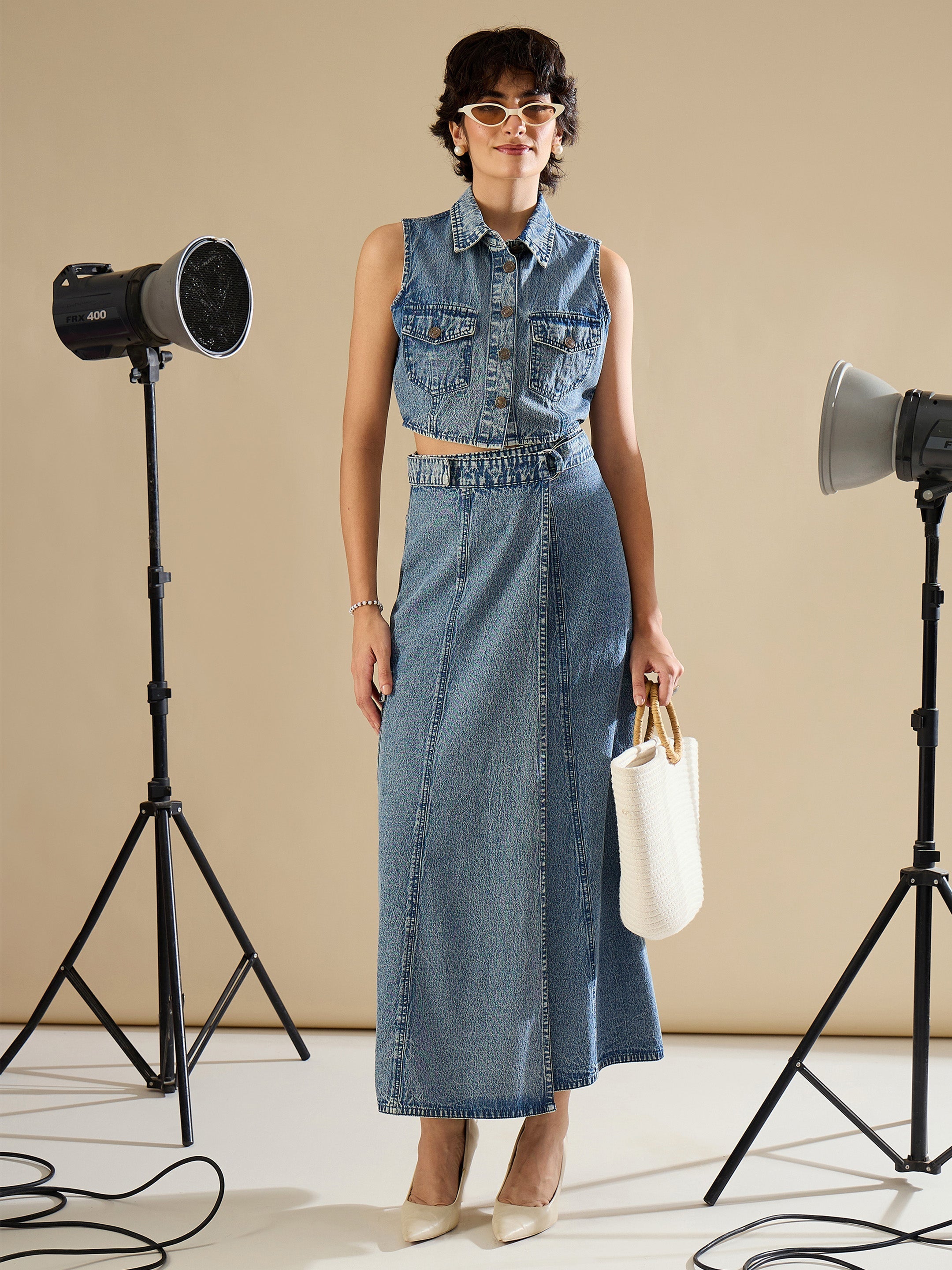 Women Blue Blast Side Pocket Midi Wrap Skirt-SFSKRT30556