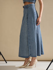Women Blue Blast Side Pocket Midi Wrap Skirt-SFSKRT30556