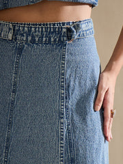 Women Blue Blast Side Pocket Midi Wrap Skirt-SFSKRT30556