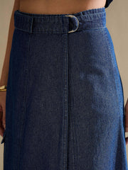 Women Navy Washed Side Pocket Midi Wrap Skirt-SFSKRT30557