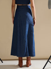 Women Navy Washed Side Pocket Midi Wrap Skirt-SFSKRT30557