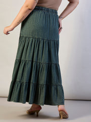 Women Olive Wash Tencel Front Drawstring Tiered Skirt-SFSKRT30564