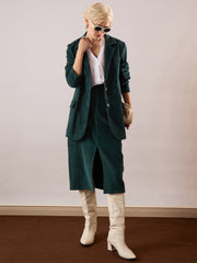 Women Emerald Green Corduroy Front Patch Pocket Midi Skirt-SFSKRT30566