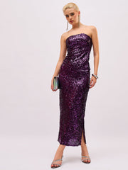 Women Purple Sequin Pencil Skirt-SFSKRT30567