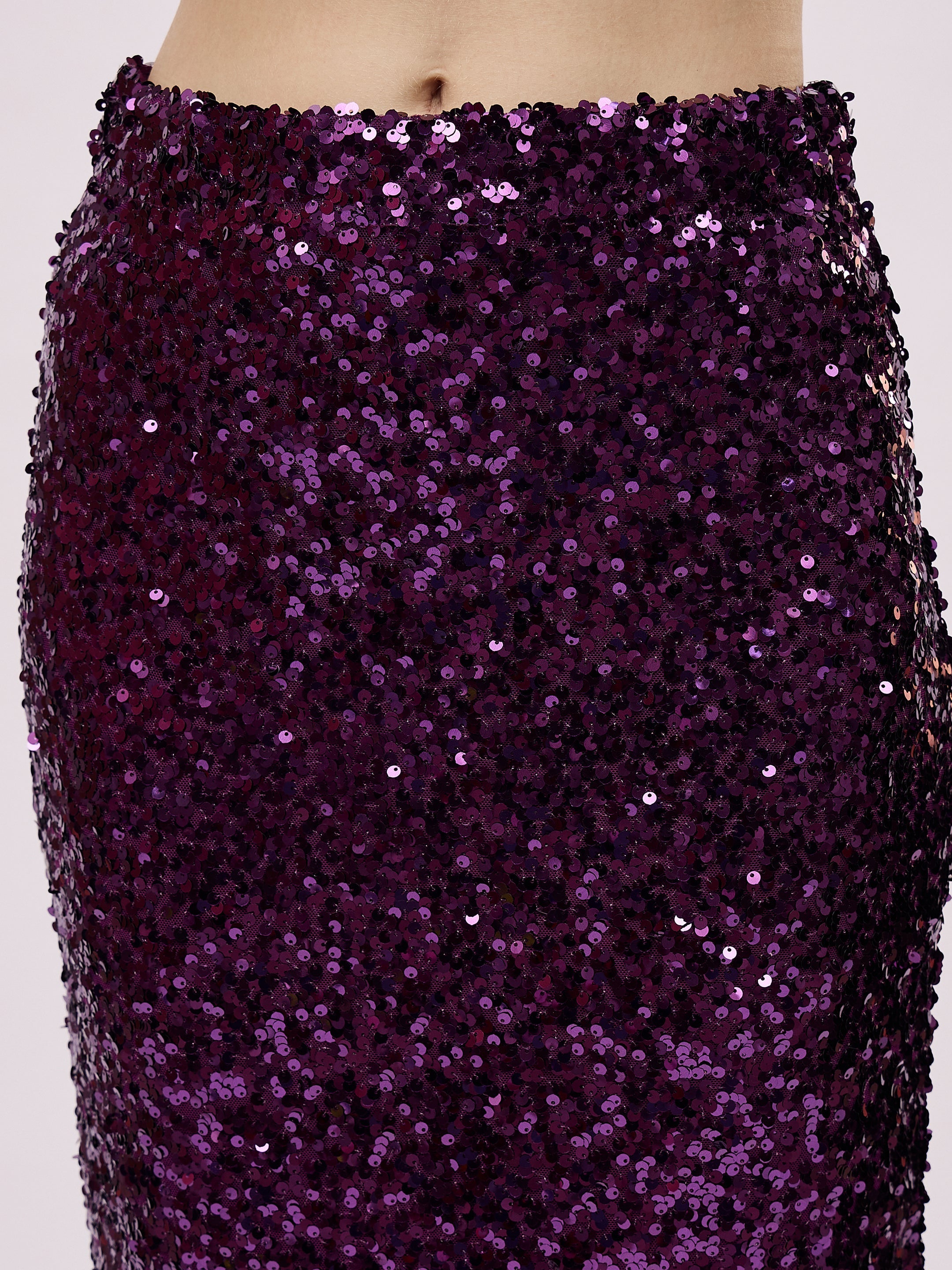 Women Purple Sequin Pencil Skirt-SFSKRT30567