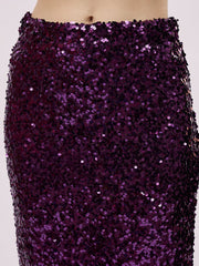 Women Purple Sequin Pencil Skirt-SFSKRT30567