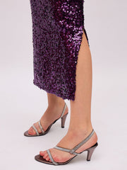 Women Purple Sequin Pencil Skirt-SFSKRT30567
