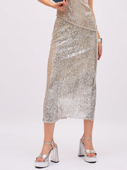 Women Silver Sequin Side Slit Pencil Skirt-SFSKRT30568