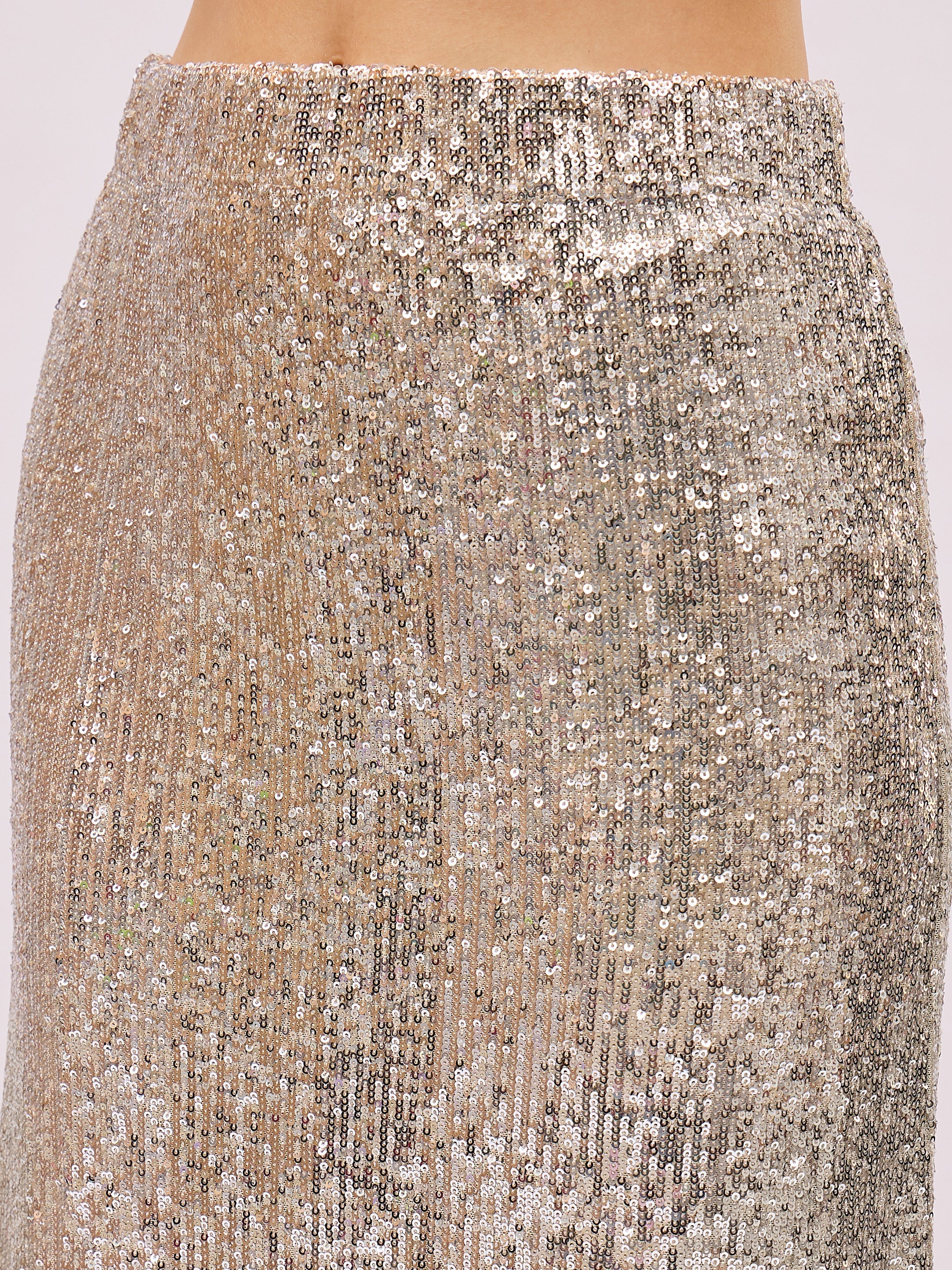 Women Silver Sequin Side Slit Pencil Skirt-SFSKRT30568