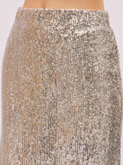 Women Silver Sequin Side Slit Pencil Skirt-SFSKRT30568