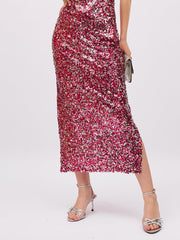 Women Pink Sequin Pencil Skirt-SFSKRT30569