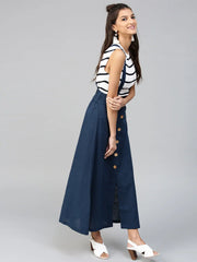 Navy Dungaree Maxi Skirt