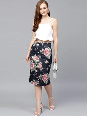 Blue Floral Scuba Pencil Skirt