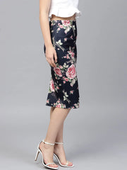 Blue Floral Scuba Pencil Skirt
