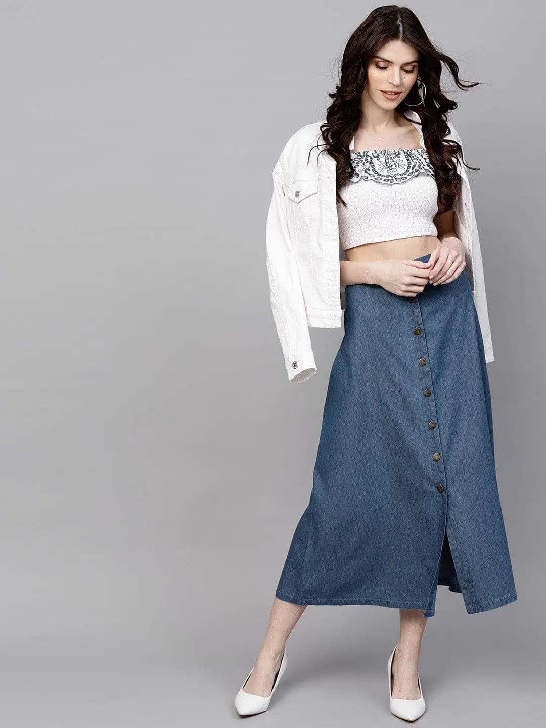 Blue Denim Longline Skirt - Women's Western Wear Clothing