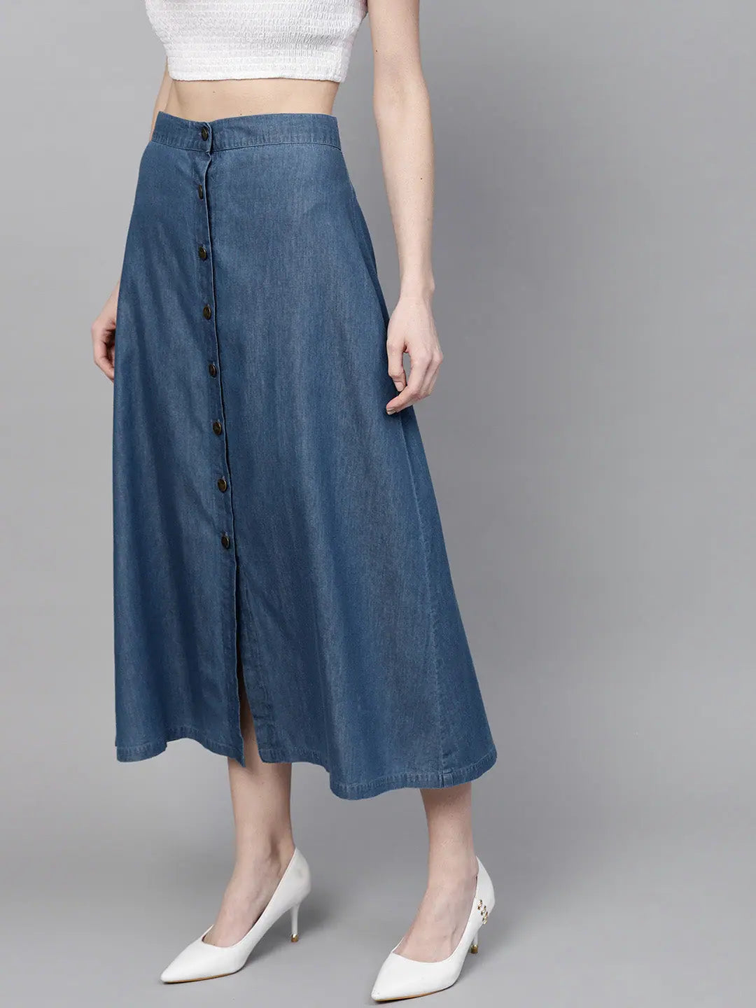 Blue Denim Longline Skirt - Women's Western Wear Clothing