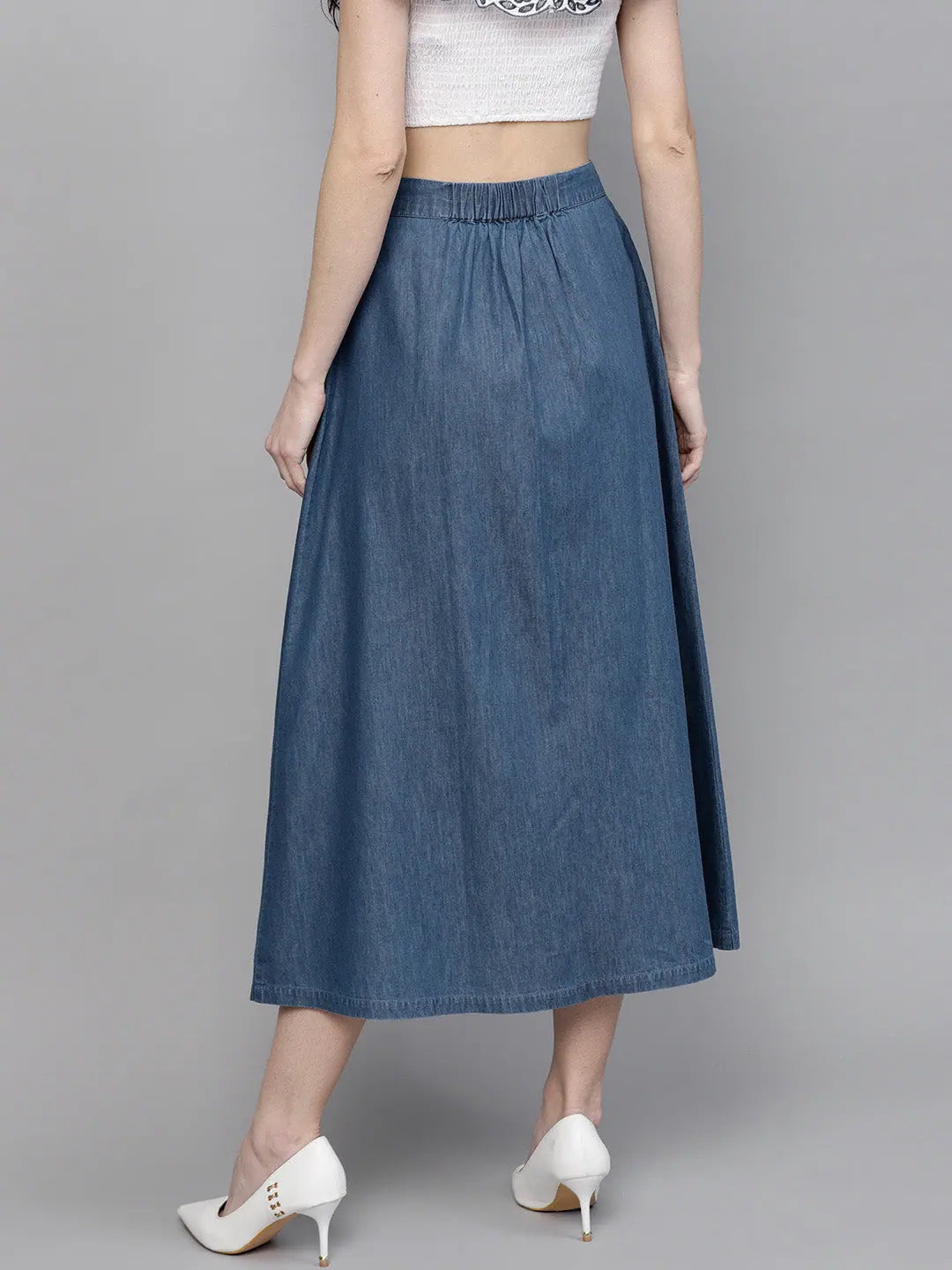 Blue Denim Longline Skirt - Women's Western Wear Clothing
