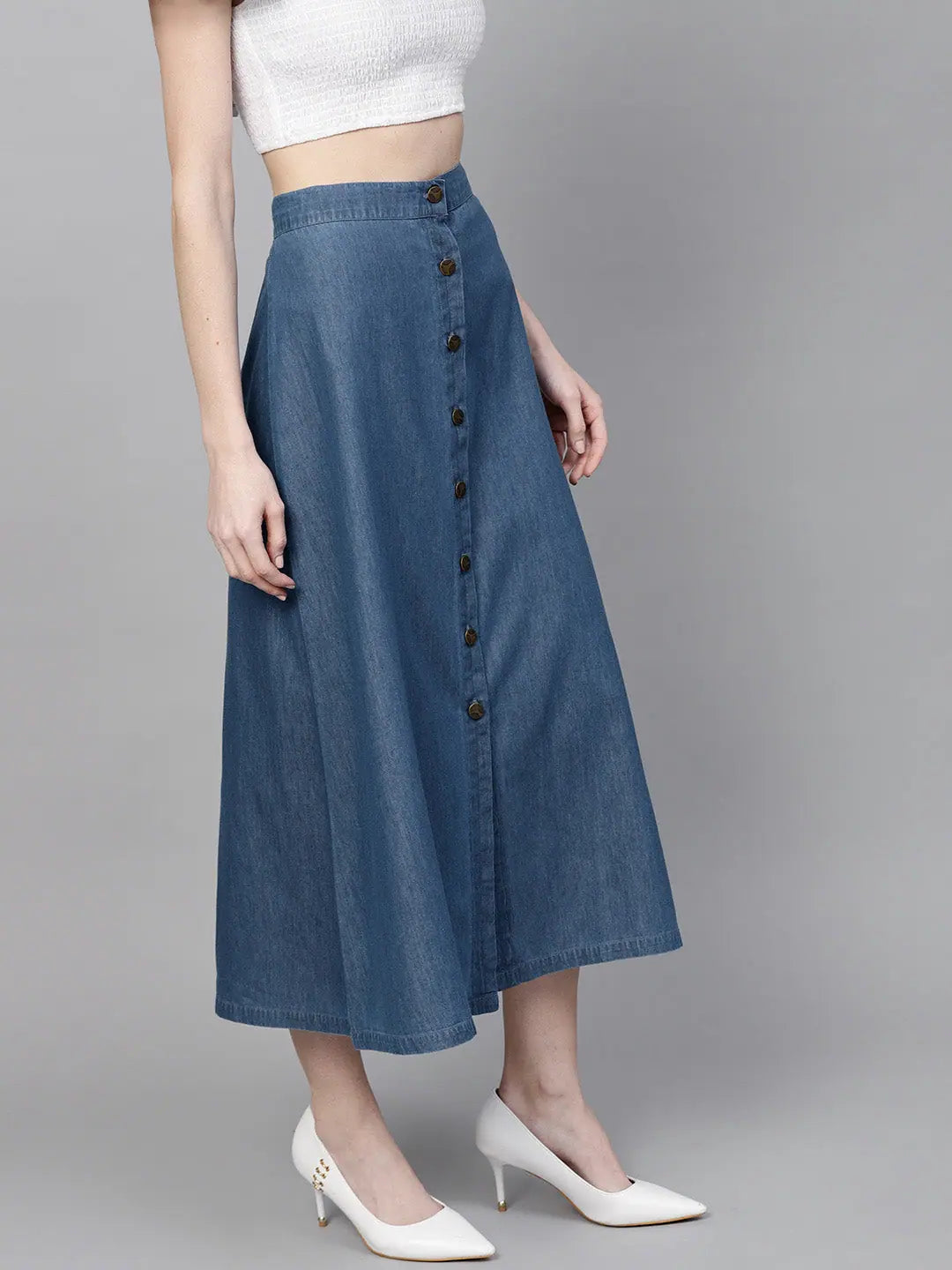 Blue Denim Longline Skirt - Women's Western Wear Clothing