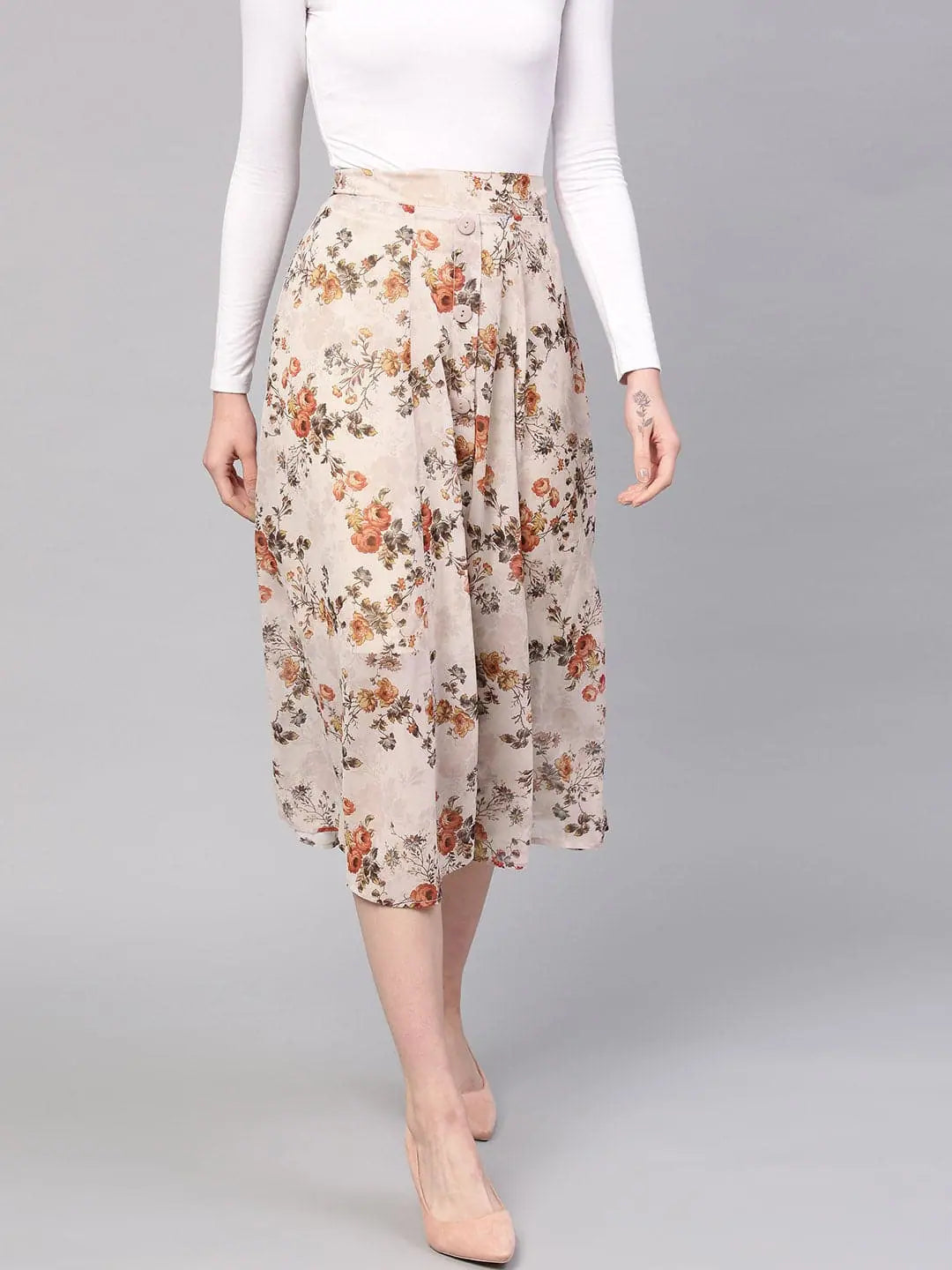 Taupe Floral A-Line Skirt - Women's Festive Lehenga Style!