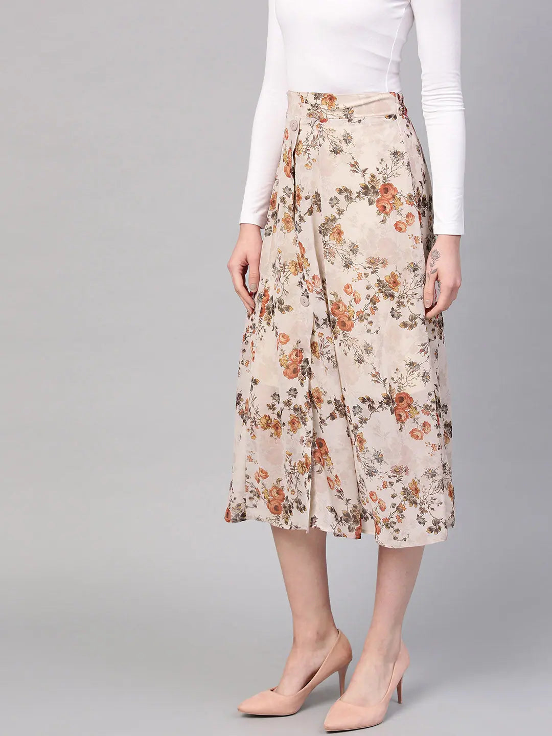 Taupe Floral A-Line Skirt - Women's Festive Lehenga Style!