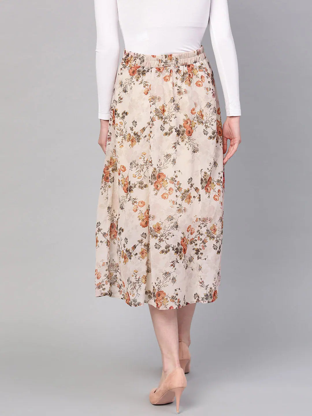 Taupe Floral A-Line Skirt - Women's Festive Lehenga Style!