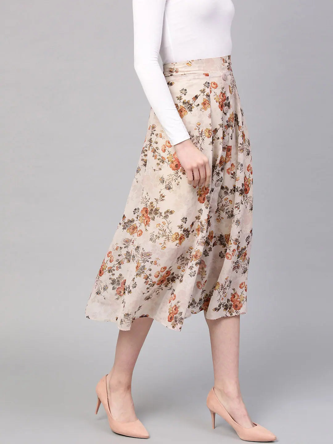 Taupe Floral A-Line Skirt - Women's Festive Lehenga Style!