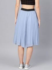 Blue Pleated Flared Midi Skirt