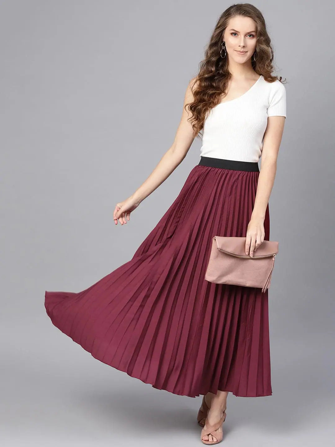 Burgundy Pleated Maxi Skirt | Women's Western Wear