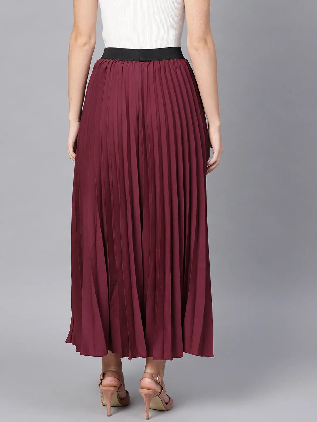Burgundy Pleated Maxi Skirt | Women's Western Wear
