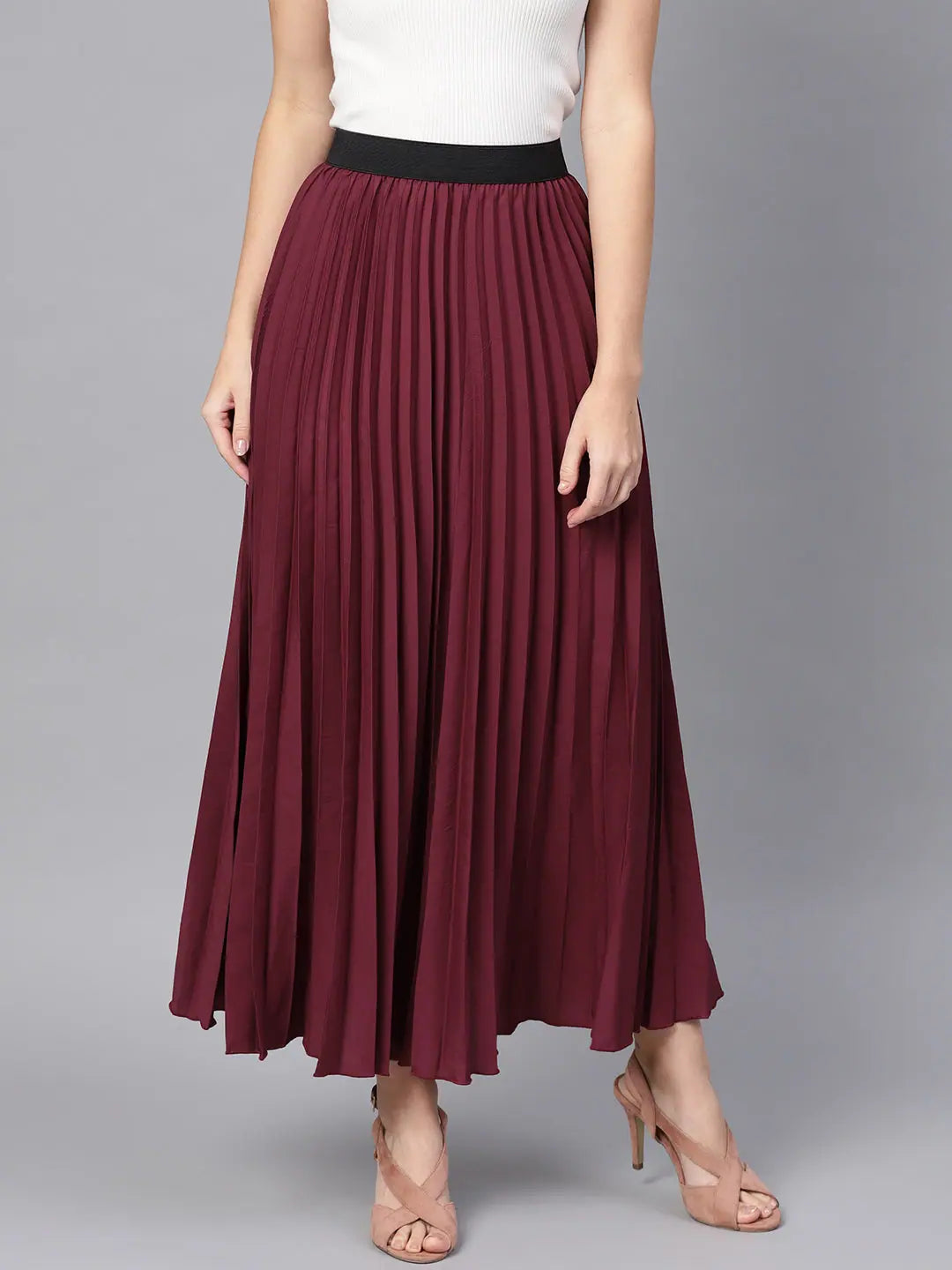 Burgundy Pleated Maxi Skirt | Women's Western Wear