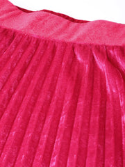 Pink Velvet Pleated Skirt