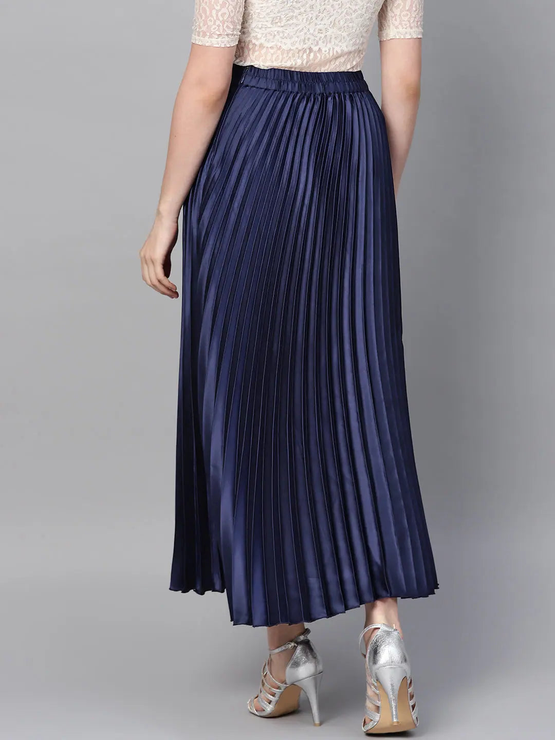 Blue Satin Pleated Maxi Skirt | Women's Western Clothing Sale