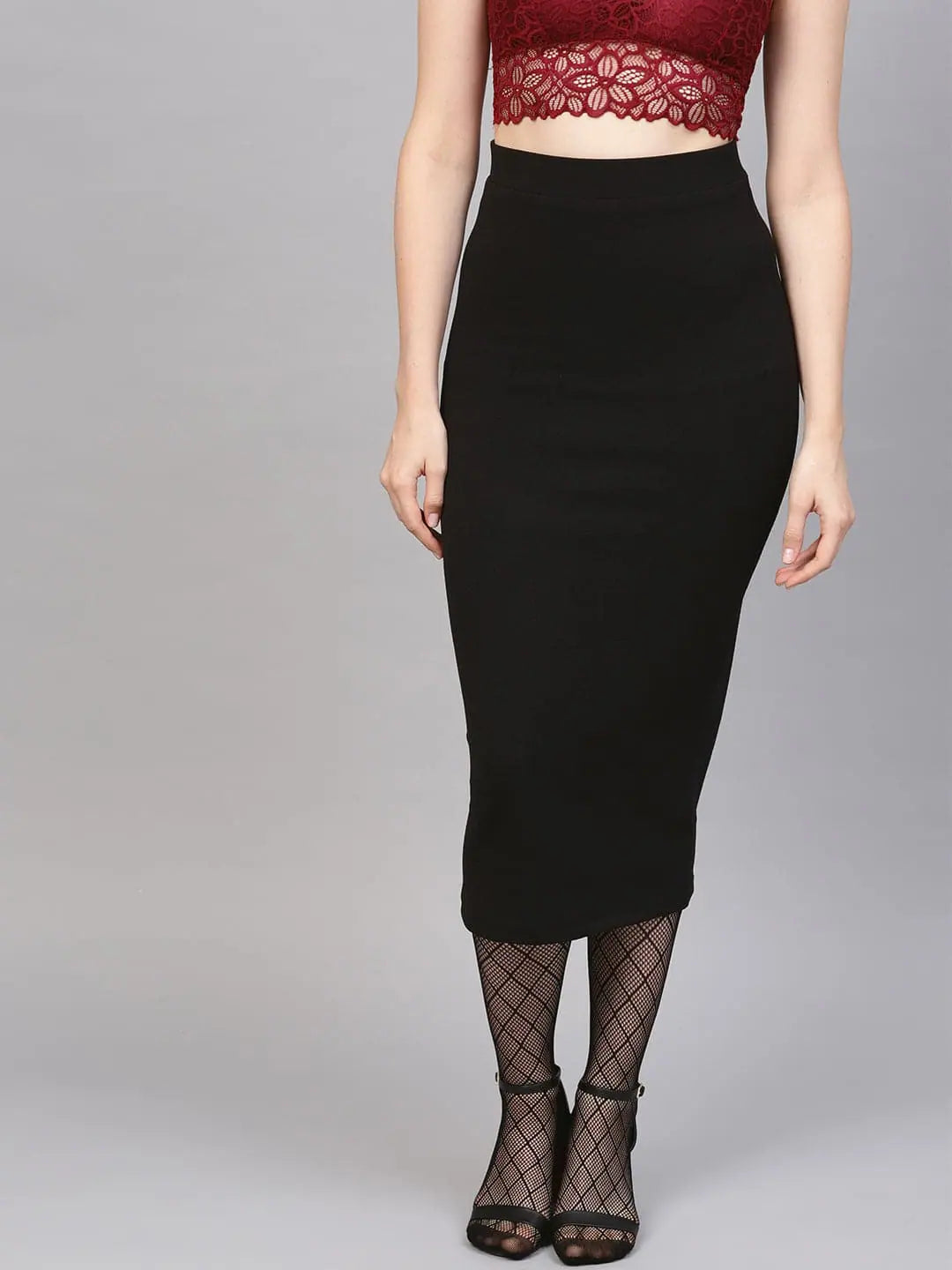 Black Rib Pencil Midi Skirt - Women's Western Clothing Online