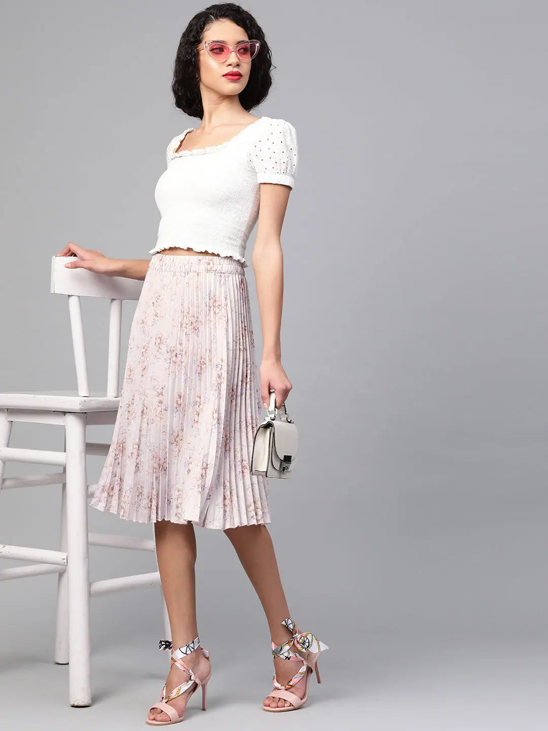 Lavender Floral Pleated Skirt | Western Outfits for Women