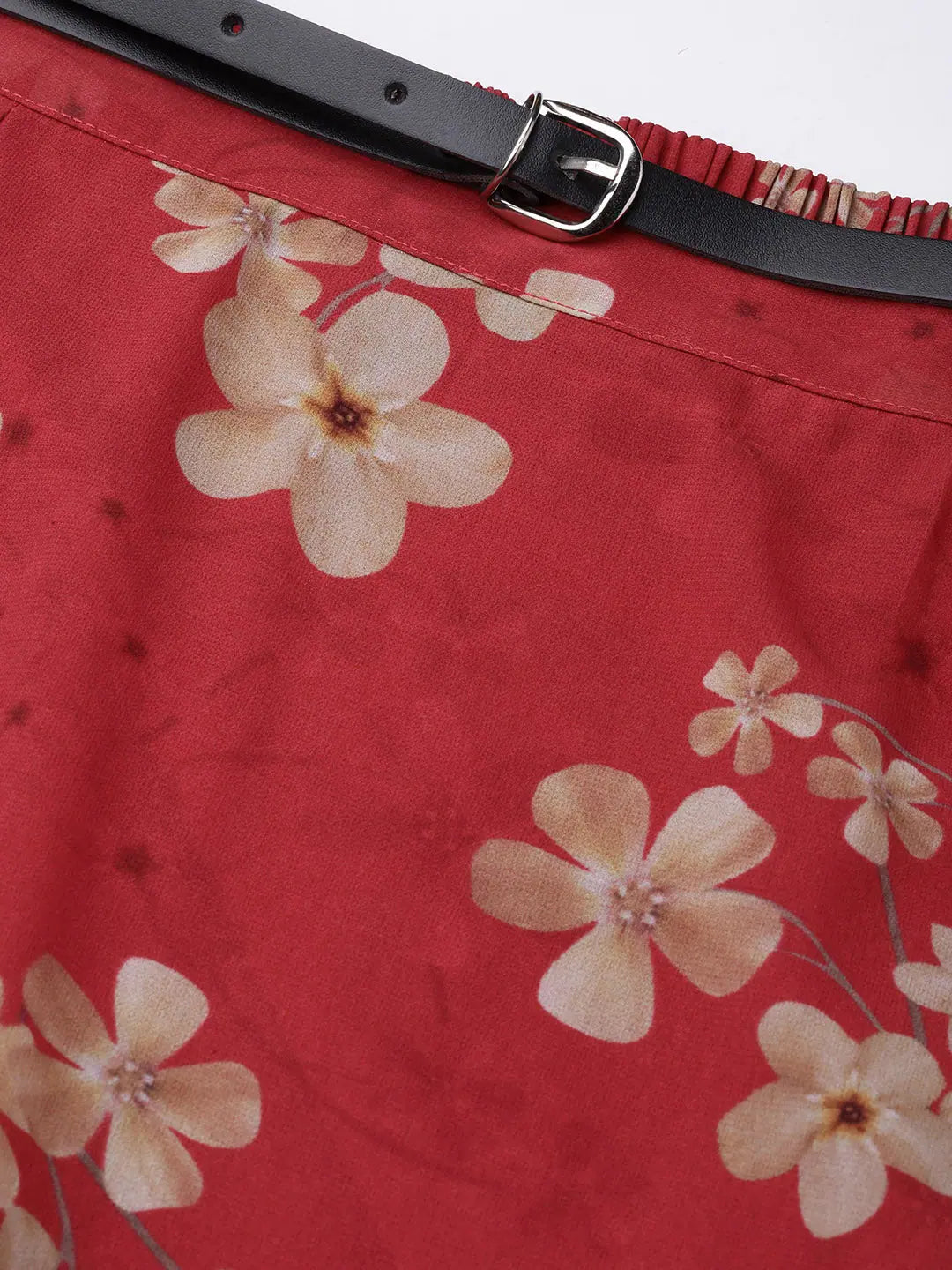 Red Floral Flared Skirt | Ethnic Lehenga Inspired Skirt