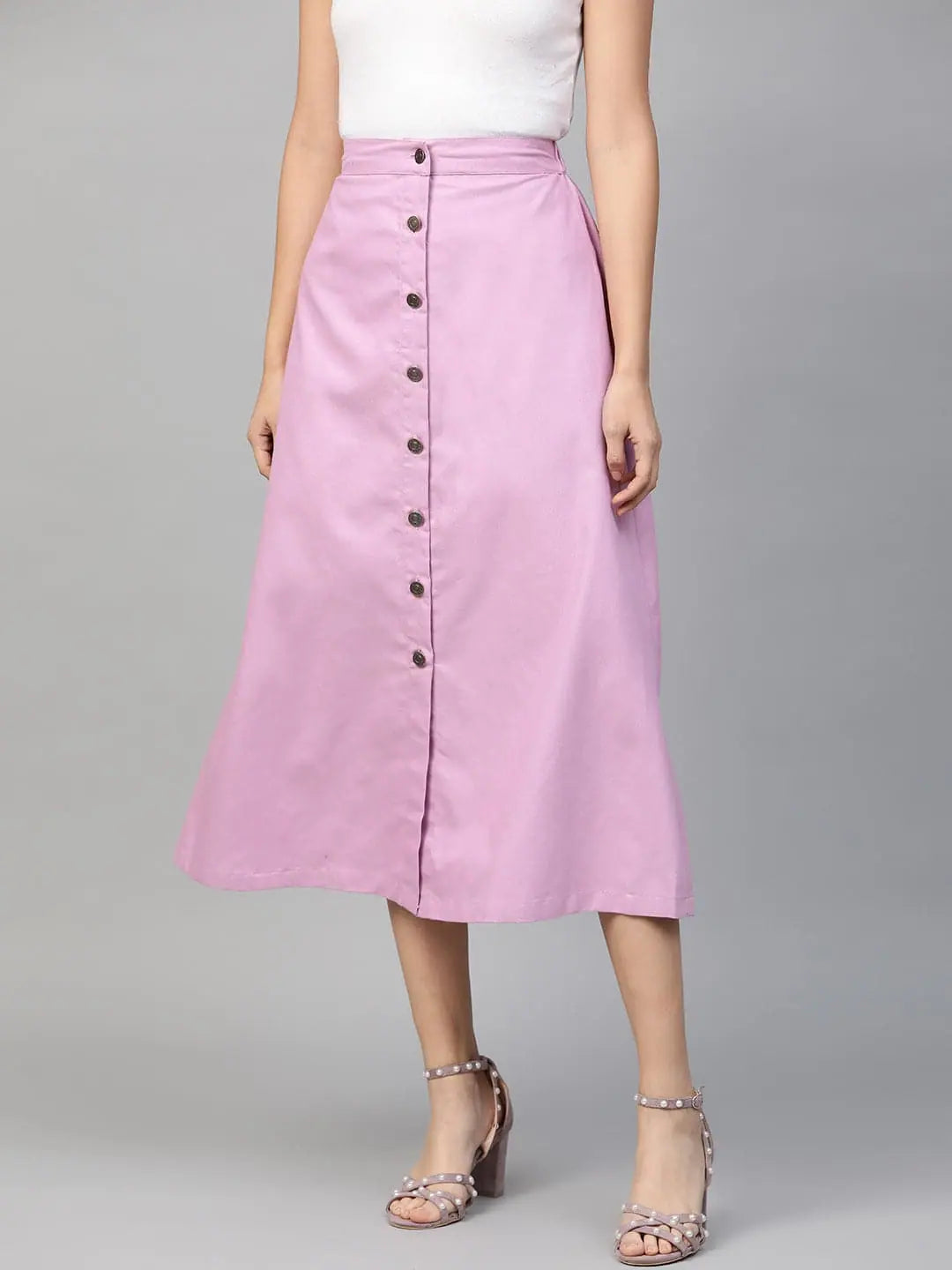 Lavender Denim Longline Buttoned Skirt