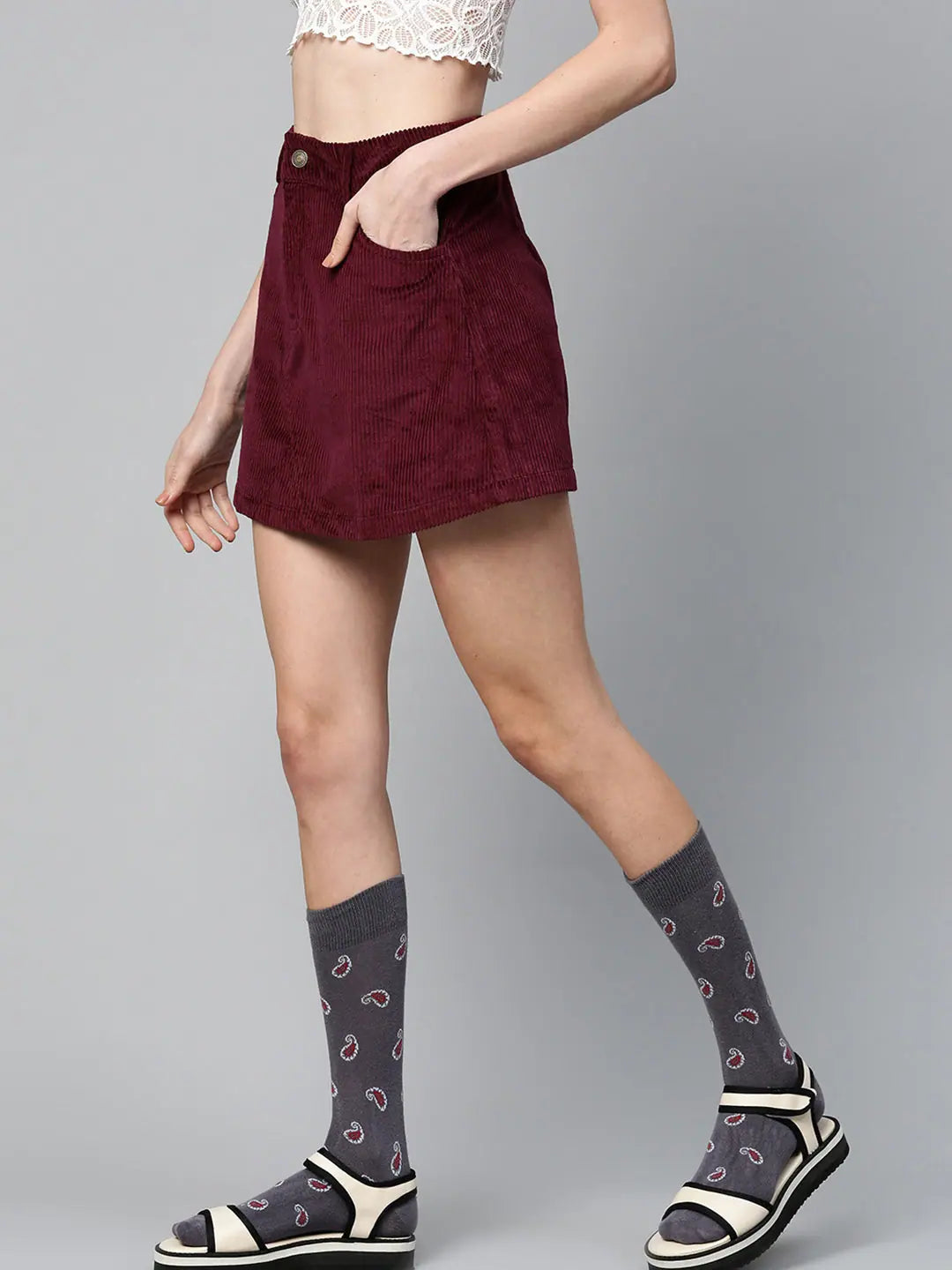 Burgundy Corduroy Mini Skirt - Women's Skirts & Shorts Online