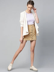 Beige Corduroy Button Down Mini Skirt