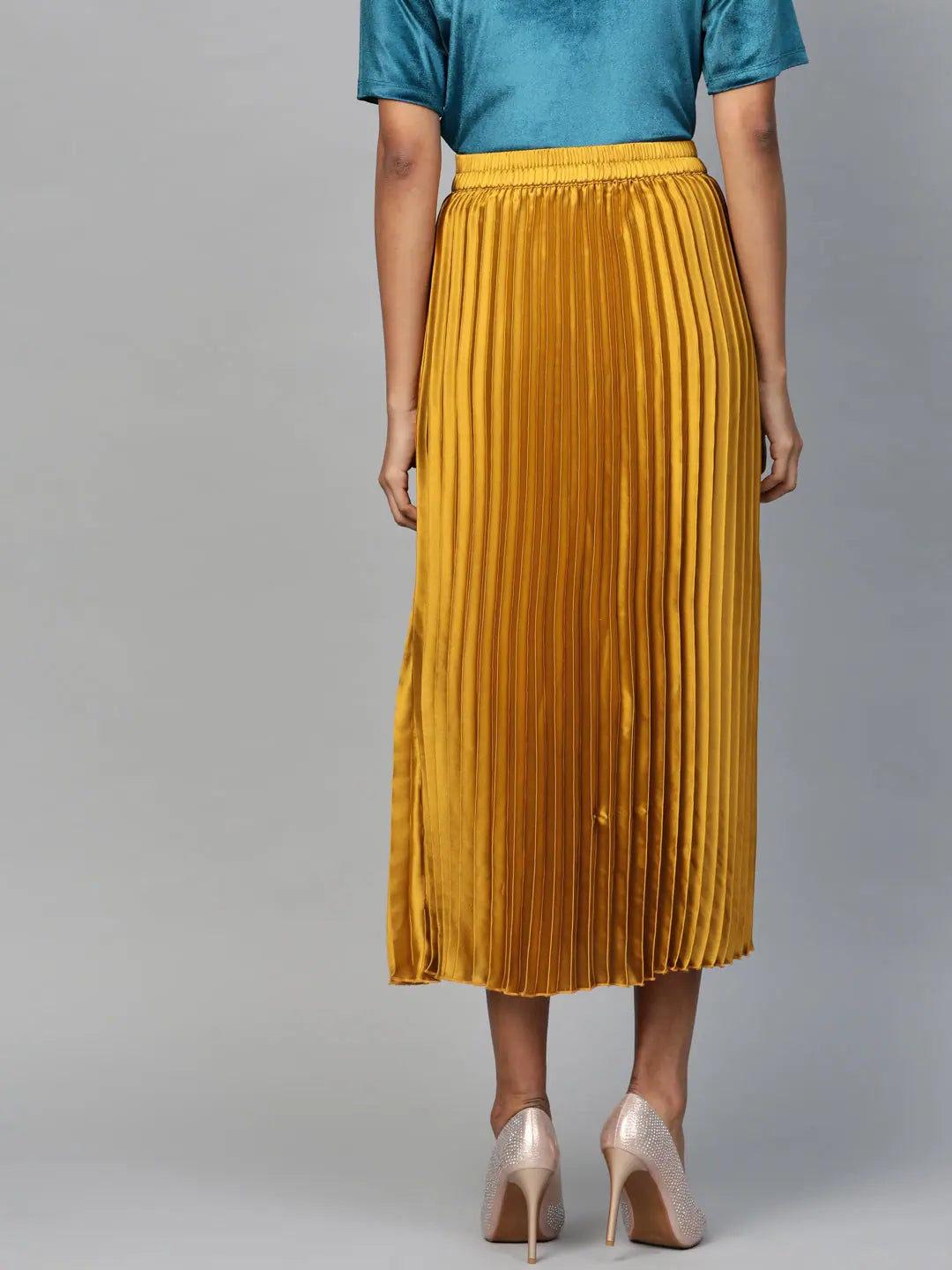 Mustard Pleated Midi Skirt - Women's Western Wear