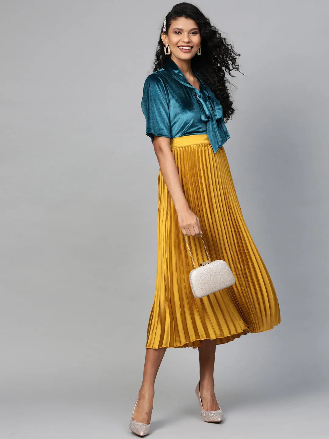 Mustard Pleated Midi Skirt - Women's Western Wear