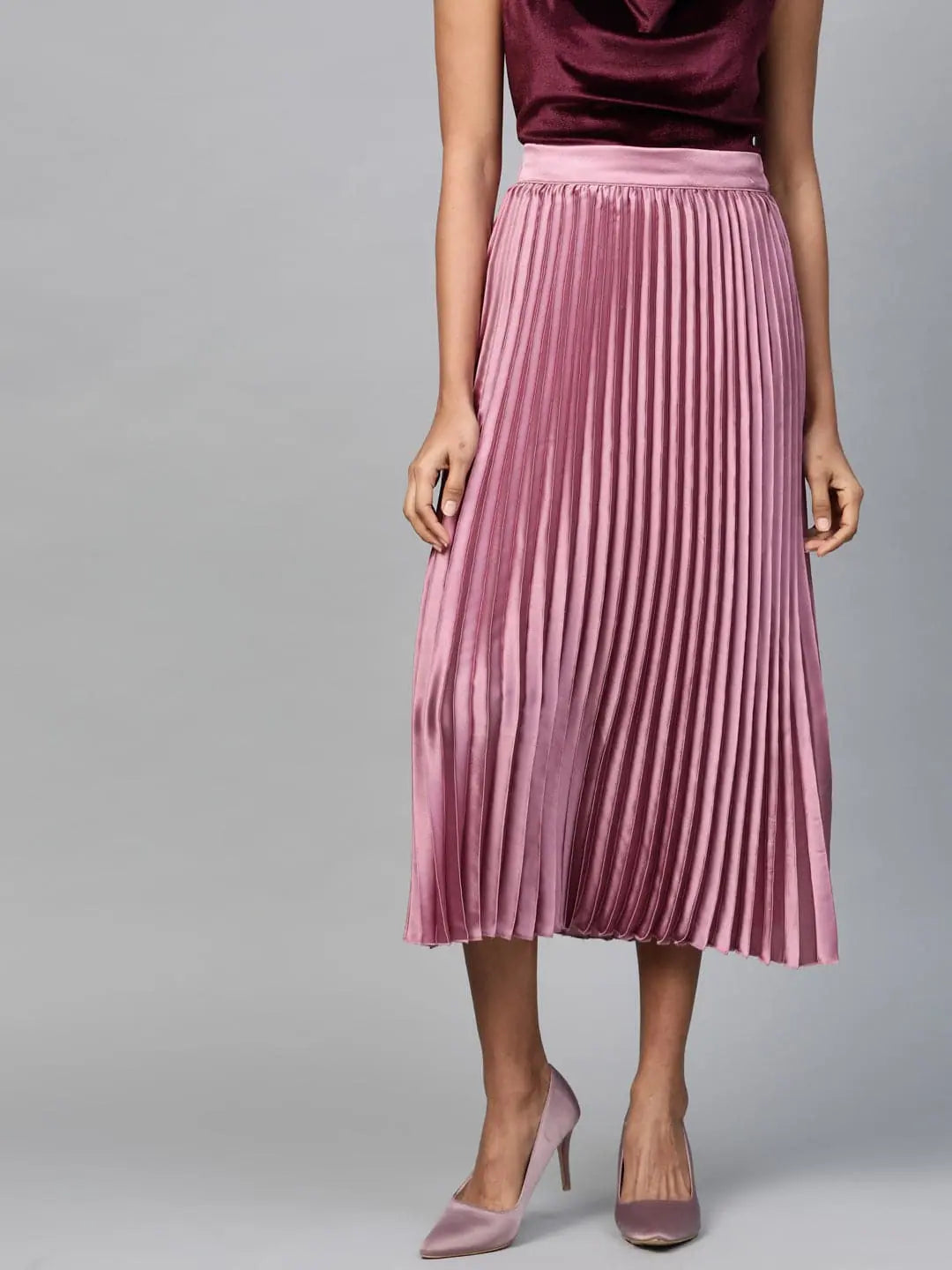 Lavender Pleated Midi Skirt | Designer Lehenga Bottoms Online