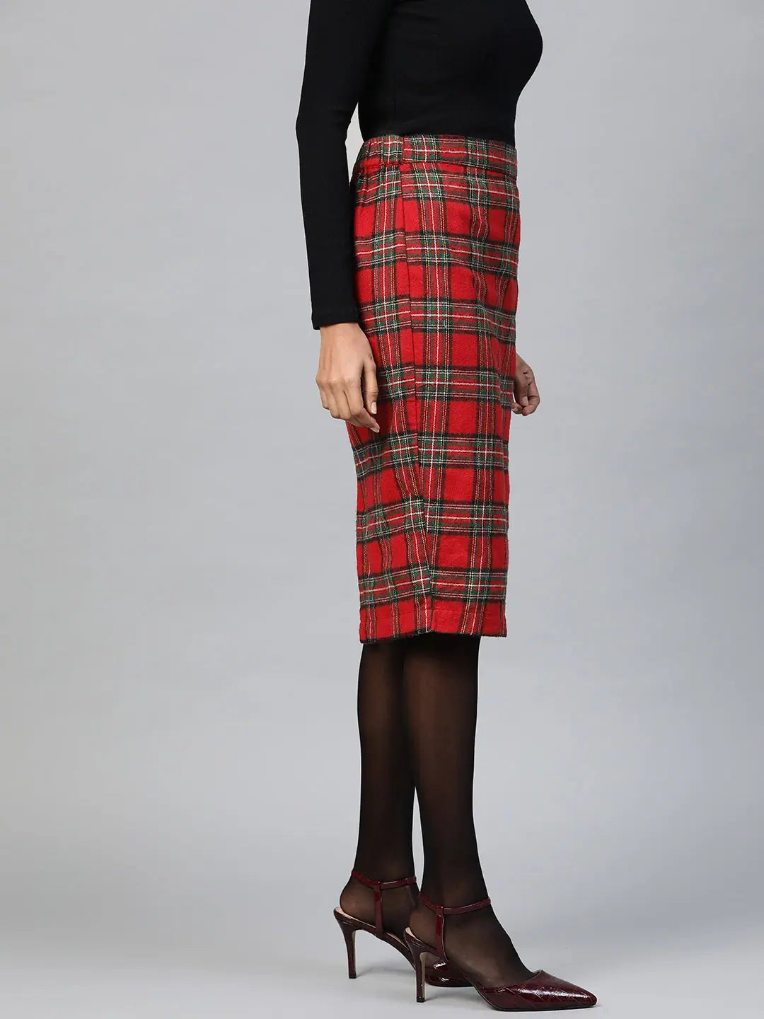 Red Check Pencil Skirt | Party Wear Lehenga Style