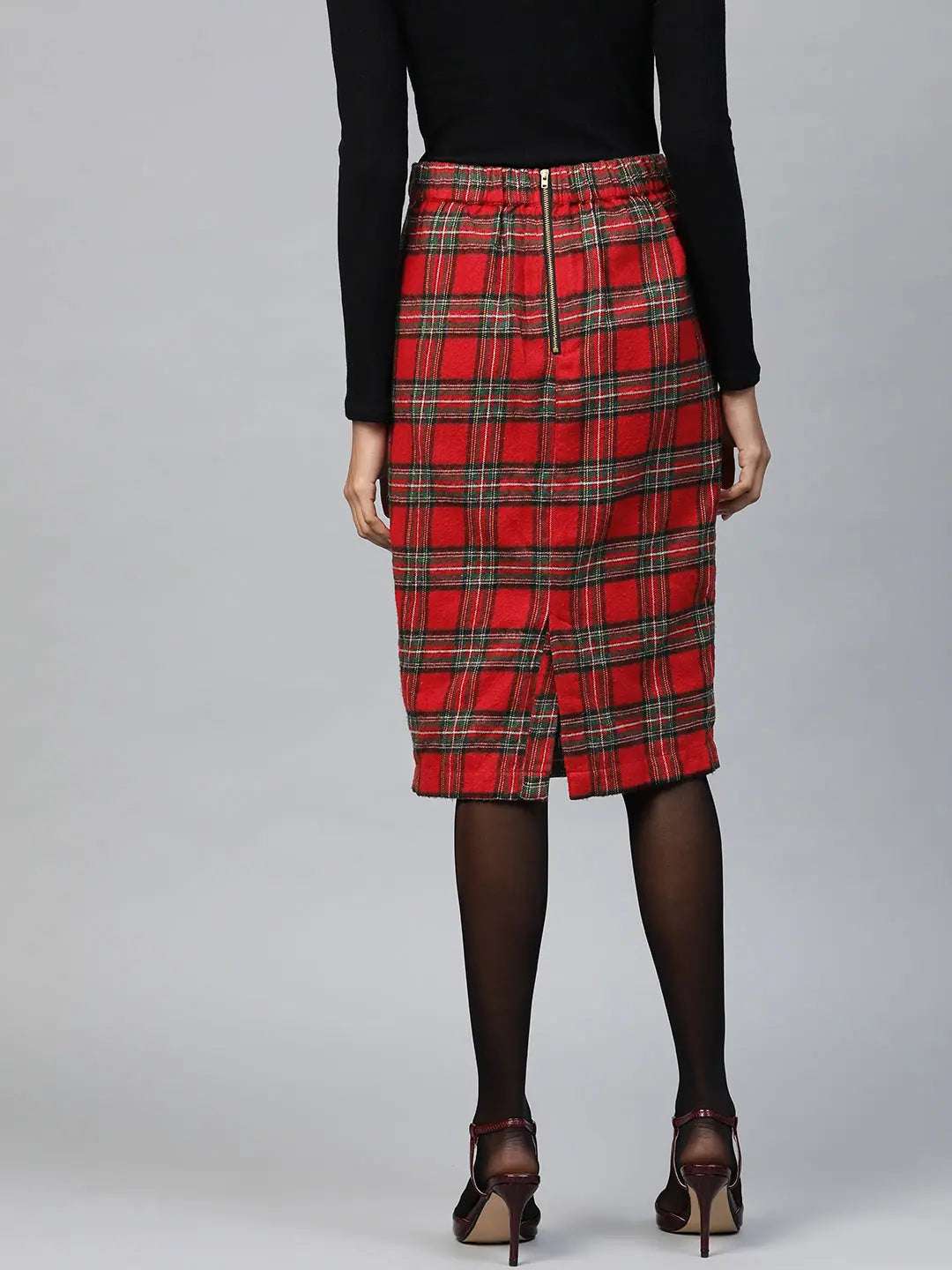 Red Check Pencil Skirt | Party Wear Lehenga Style